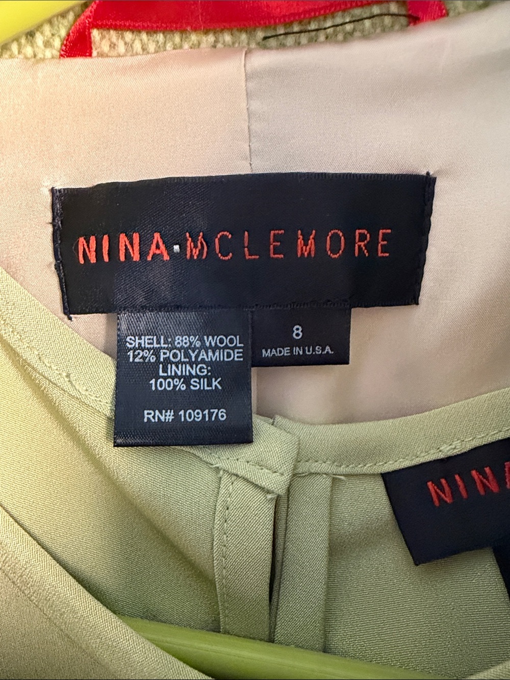 Nina Mclemore Set- Lime Green Tweed Blazer and 100% Silk Matching Top - Picture 2 of 16
